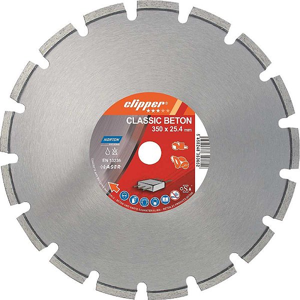 Disco diamantado 350mm segmentado para concreto e alvenaria Classic Concreto CLIPPER