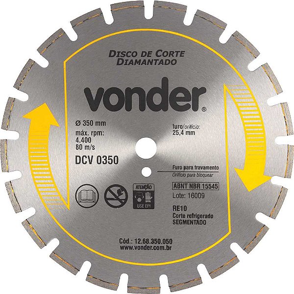 Disco diamantado 350mm para asfalto e concreto segmentado DCV 0350 VONDER