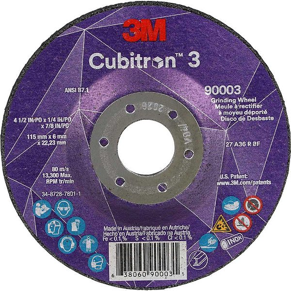 Disco de desbaste 115mm x 7mm x 22,23mm T27 para metais Cubitron 3 HB00479386 3M