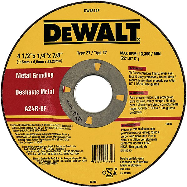 Disco de desbaste 115,0mm x 4,8mm x 22,22mm DW80403 DEWALT