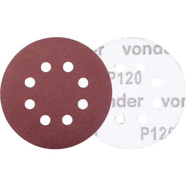 Disco de lixa com costado em pluma 125mm grão 120 com 8 furos embalagem com 10 peças VONDER