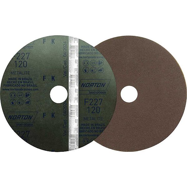 Disco de lixa costado em fibra 4.1/2" - 115mm grão 120 F-227 embalagem com 10 peças NORTON