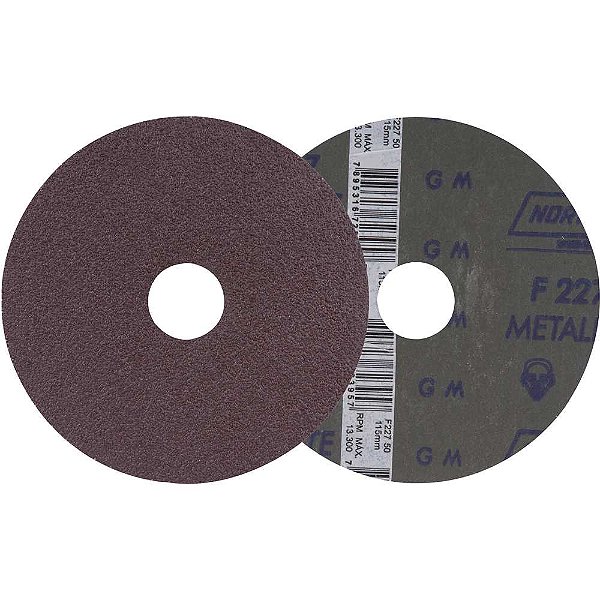 Disco de lixa costado em fibra 4.1/2" - 115mm grão 60 F-227 embalagem com 10 peças NORTON