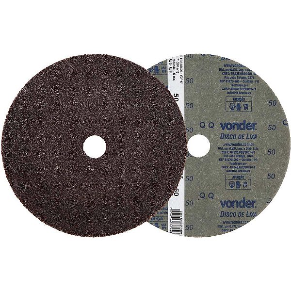 Disco de lixa costado em fibra 7" grão 50 VDF 47 embalagem com 10 peças VONDER