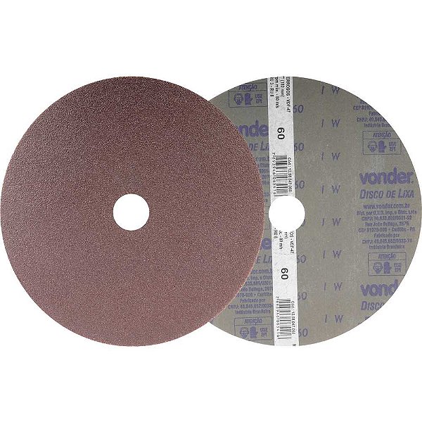 Disco de lixa costado em fibra 7" grão 60 VDF 47 embalagem com 10 peças VONDER