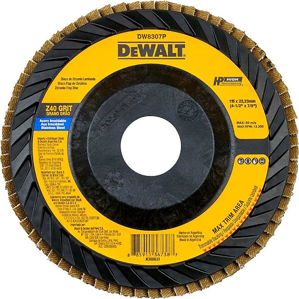 Flap-disc disco de desbaste/acabamento 4.1/2" - 115mm grão 40 zircônia base plástica reta DEWALT