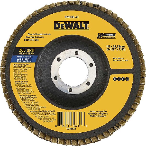 Flap-disc disco de desbaste/acabamento 4.1/2" - 115mm grão 60 zircônia base de fibra cônica DEWALT