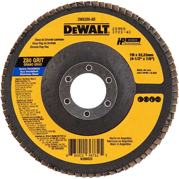 Flap-disc disco de desbaste/acabamento 4.1/2" - 115mm grão 80 zircônia base de fibra cônica DEWALT