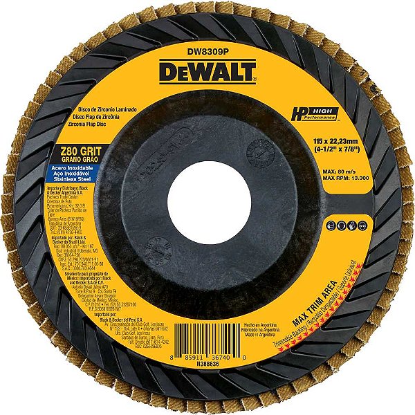 Flap-disc disco de desbaste/acabamento 4.1/2" - 115mm grão 80 zircônia base plástica reta DEWALT
