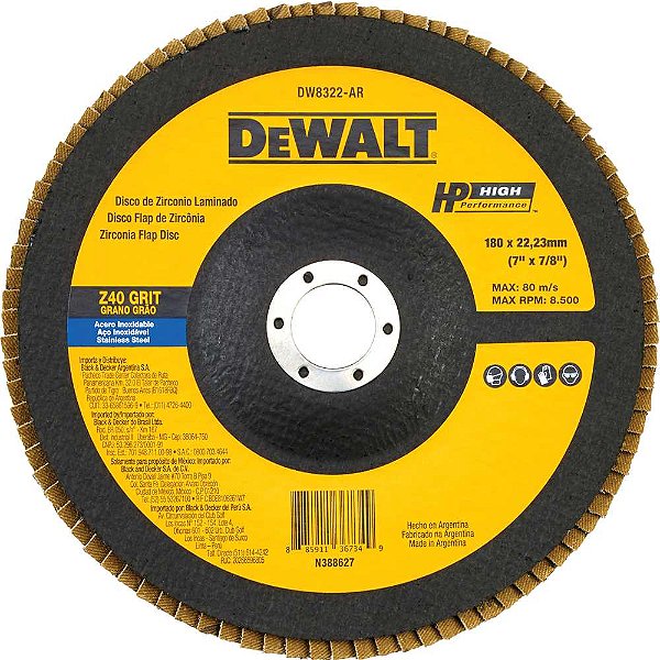 Flap-disc disco de desbaste/acabamento 7" - 180mm grão 40 zircônia base de fibra cônica DEWALT