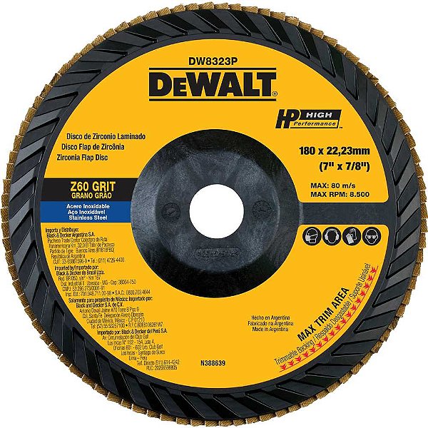 Flap-disc disco de desbaste/acabamento 7" - 180mm grão 60 zircônia base plástica reta DEWALT