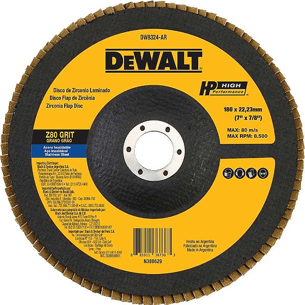 Flap-disc disco de desbaste/acabamento 7" - 180mm grão 80 zircônia base de fibra cônica DEWALT