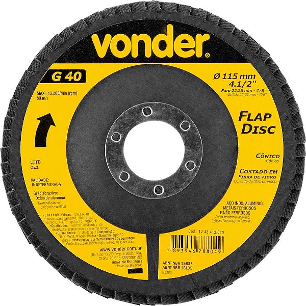 Flap-disc disco de desbaste/acabamento 4.1/2" - 115mm cônico grão 40 VONDER