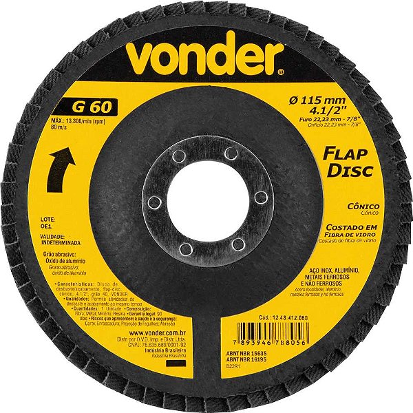 Flap-disc disco de desbaste/acabamento 4.1/2" - 115mm cônico grão 60 VONDER