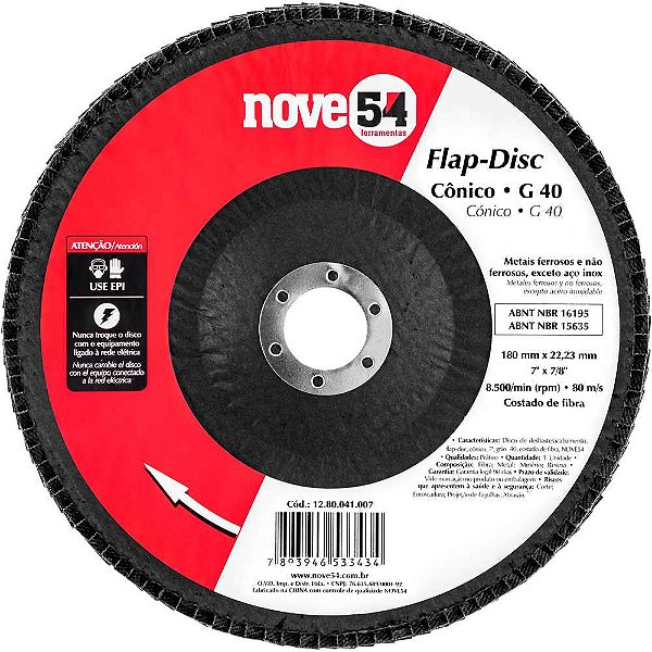 Flap-disc disco de desbaste/acabamento 7" - 180mm cônico grão 40 NOVE54