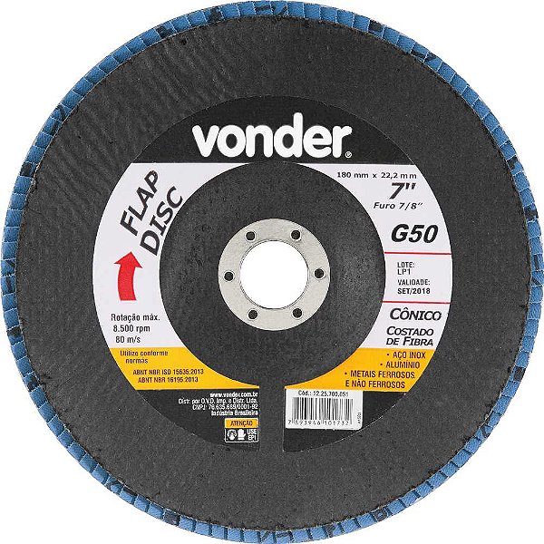 Flap-disc disco de desbaste/acabamento 7" - 180mm cônico grão 50 VONDER - 5 unidades