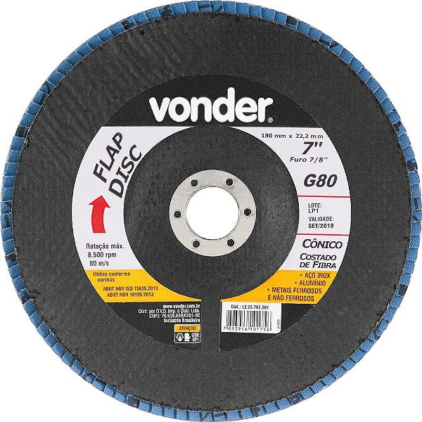 Flap-disc disco de desbaste/acabamento 7" - 180mm cônico grão 80 VONDER - 5 unidades