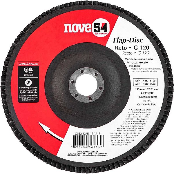 Flap-disc disco de desbaste/acabamento 4.1/2" - 115mm reto grão 120 NOVE54