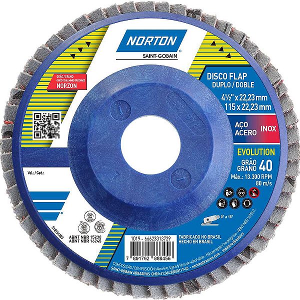 Flap-disc disco de desbaste/acabamento 4.1/2" - 115mm grão 40 R-822 NORTON