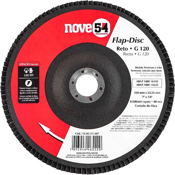Flap-disc disco de desbaste/acabamento 7" - 180mm reto grão 120 NOVE54
