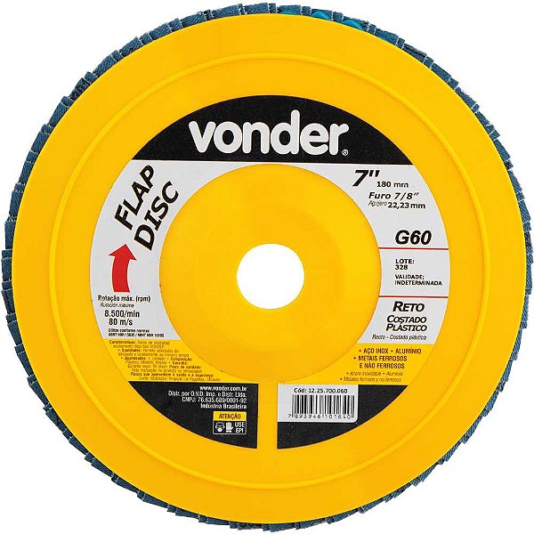 Flap-disc disco de desbaste/acabamento 7" - 180mm grão 60 VONDER - 5 unidades