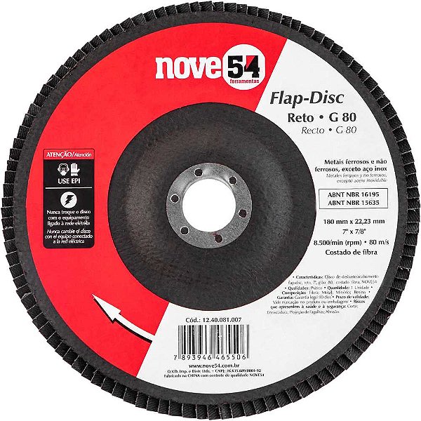 Flap-disc disco de desbaste/acabamento 7" - 180mm reto grão 80 NOVE54