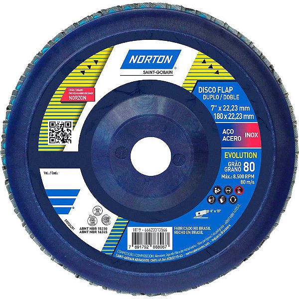 Flap-disc disco de desbaste/acabamento 7" - 180mm grão 80 R-822 NORTON
