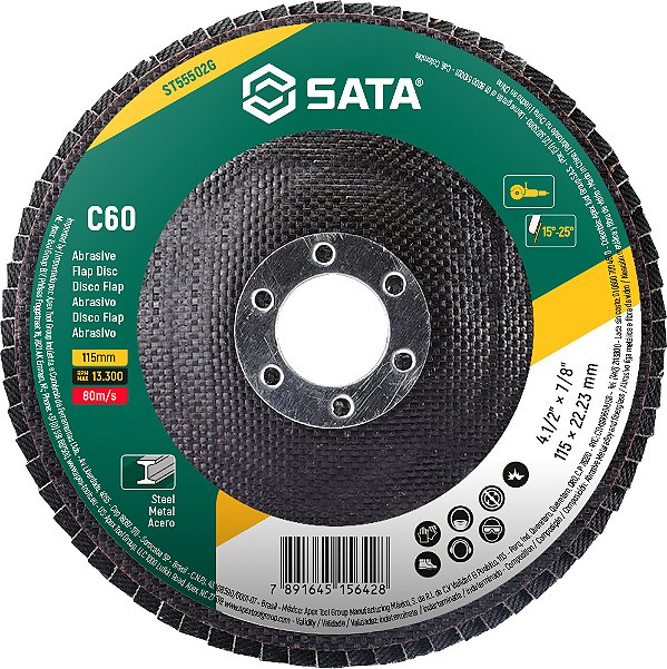 Flap-disc disco de desbaste/acabamento 4.1/2" - 115mm cônico grão 60 ST55502G SATA