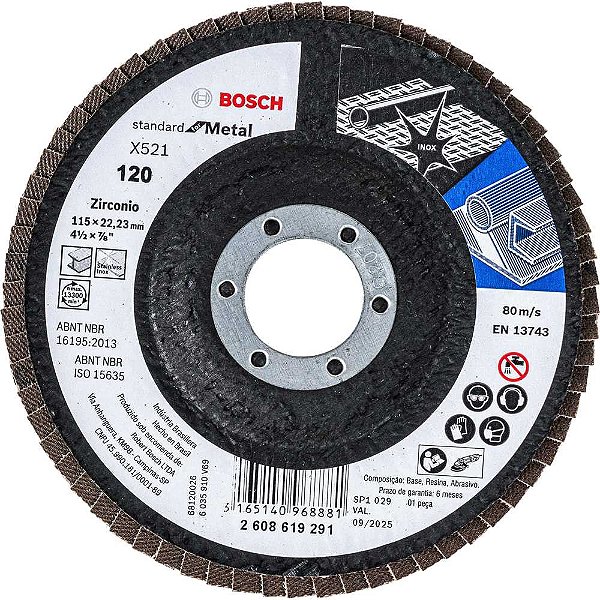Flap-disc disco de desbaste/acabamento 4.1/2" - 115mm curvo grão 120 2 608 619 291 BOSCH