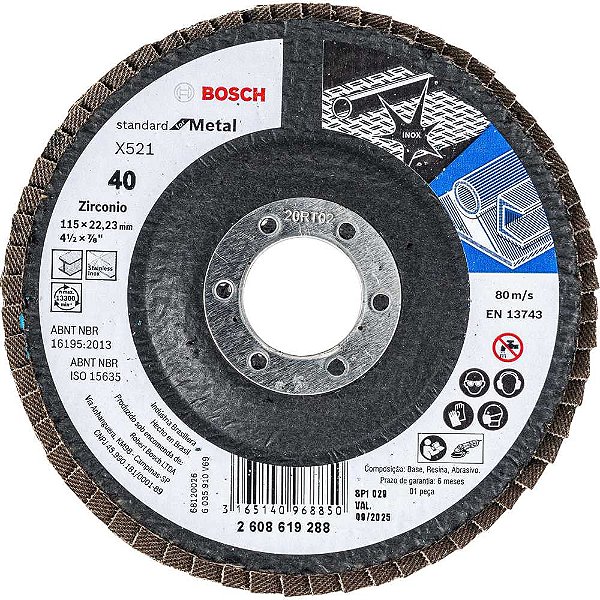 Flap-disc disco de desbaste/acabamento 4.1/2" - 115mm curvo grão 40 2 608 619 288 BOSCH