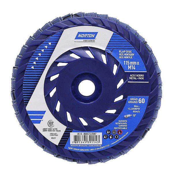 Flap-disc disco de desbaste/acabamento 4.1/2" - 115mmg 60 rosca M14 Norzon NORTON
