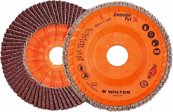 Flap-disc disco de desbaste/acabamento 4.1/2" (115 mm) x 7/8" grão 80 suporte ECO-TRIM Enduro-Flex 15-R-458 WALTER