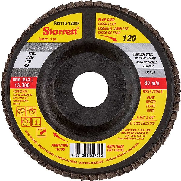 Flap-disc disco de desbaste/acabamento 4.1/2" - 115mm reto tipo Ag 120 FDS115-120NF STARRETT