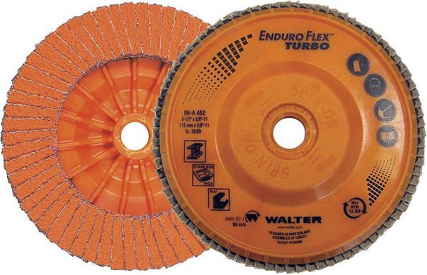 Flap-disc disco de desbaste/acabamento 4.1/2" (115 mm) x rosca M14 grão 36/60 costado plástico Enduro-Flex Turbo 06-A-422 WALTER