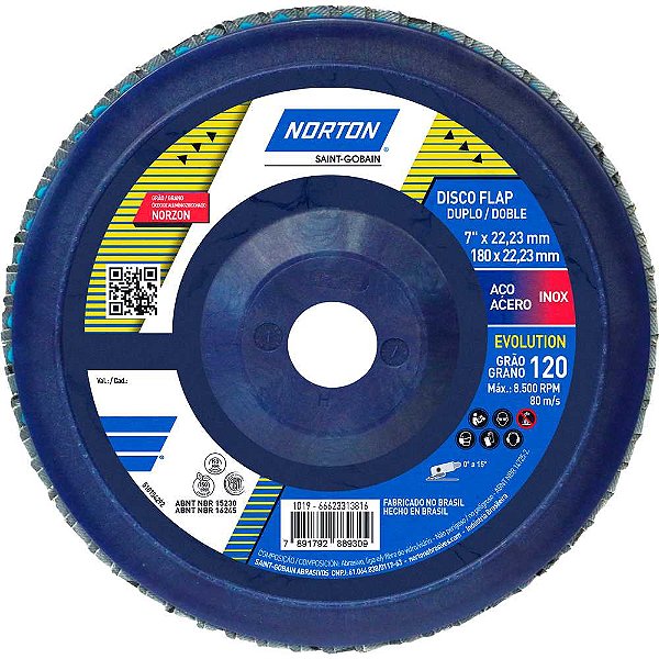Flap-disc disco de desbaste/acabamento 7" - 180mm grão 120 R-822 NORTON