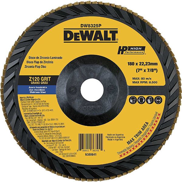 Flap-disc disco de desbaste/acabamento 7" - 180mm grão 120 zircônia base plástica reta DEWALT
