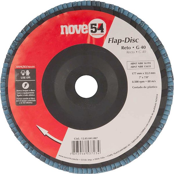 Flap-disc disco de desbaste/acabamento 7" - 180mm grão 40 NOVE54