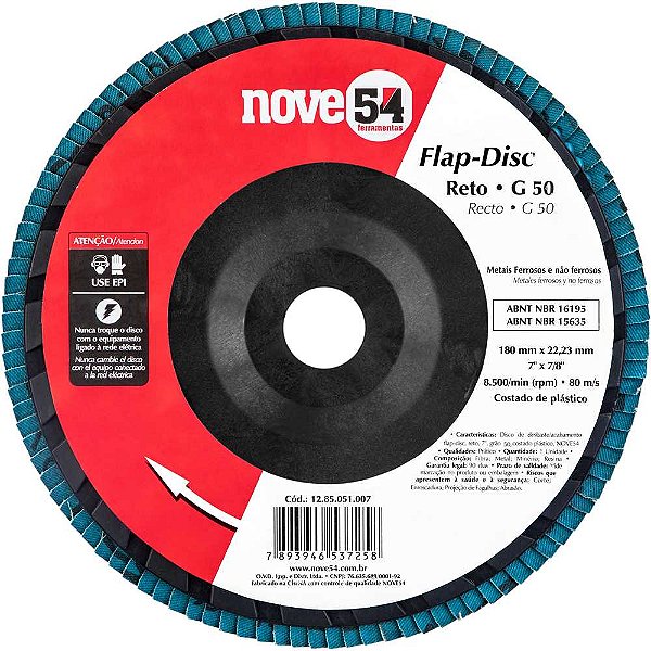 Flap-disc disco de desbaste/acabamento 7" - 180mm grão 50 NOVE54