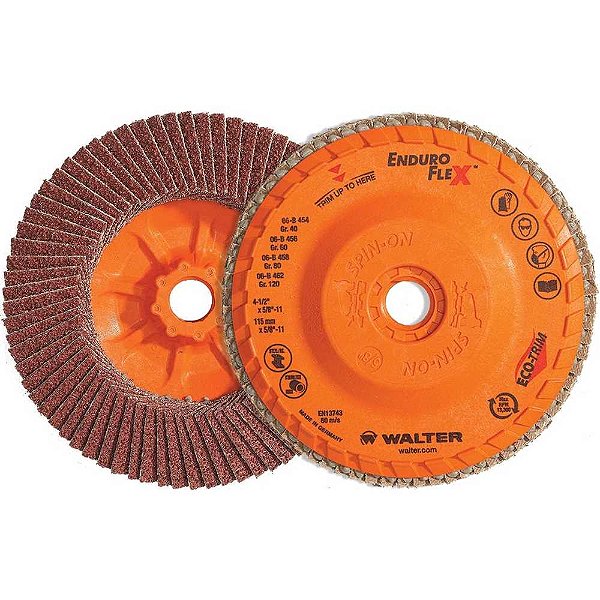 Flap-disc disco de desbaste/acabamento 7" (180 mm) x 7/8" grão 80 suporte ECO-TRIM Enduro-Flex 15-R-708 WALTER