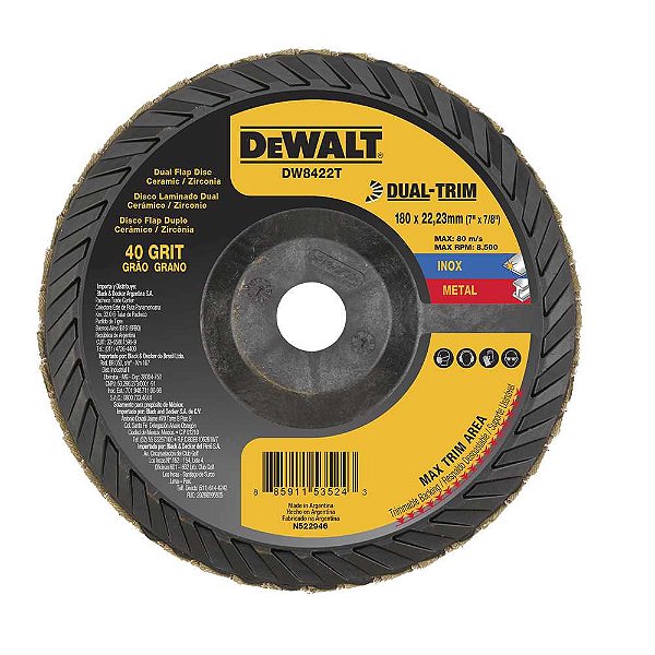 Flap-disc disco de desbaste/acabamento 7" - 180mm reto dual trim grão 40 DEWALT