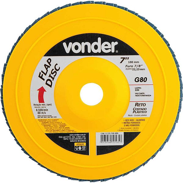 Flap-disc disco de desbaste/acabamento 7" - 180mm grão 80 VONDER - 5 unidades
