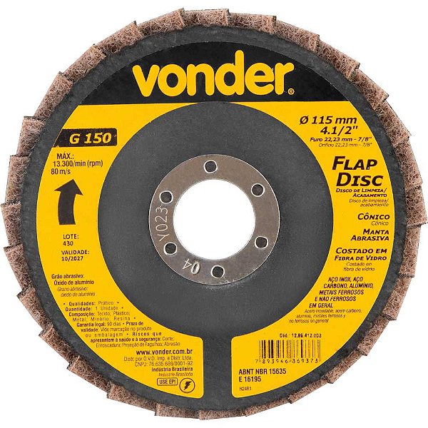 Flap-disc disco de limpeza/acabamento 4.1/2" - 115mm cônico manta abrasiva grosso VONDER