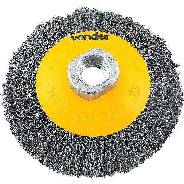Escova circular cônica 4" x 1/2" M14 ondulada VONDER