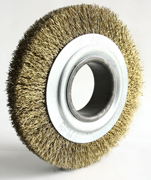 Escova circular de aço ondulada 100mm x 19mm Furo 13mm prensada fio 0,40mm Abrasfer