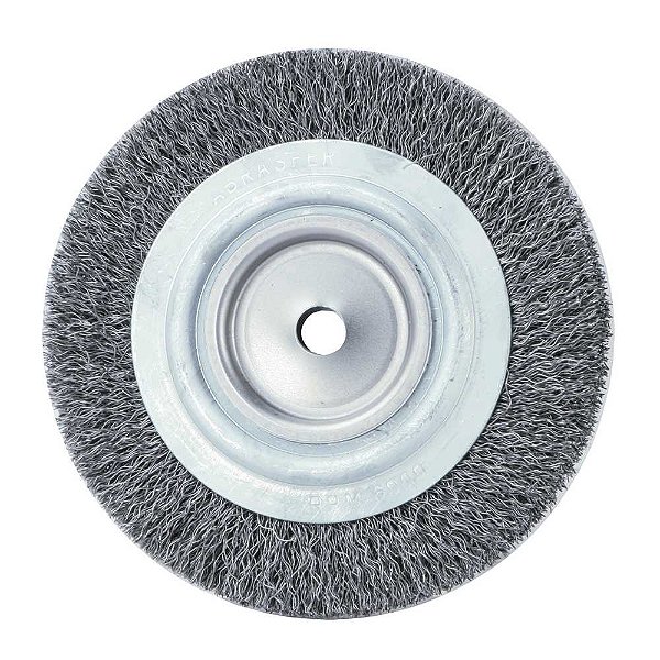 Escova circular de aço ondulada 150mm x 25mm Furo 13mm prensada fio 0,40mm Abrasfer