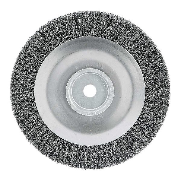 Escova circular de aço ondulada 200mm x 19mm Furo 16mm prensada fio 0,40mm Abrasfer