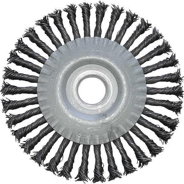 Escova circular de aço trançado 150mm x 25mm furo 22mm fio 0,5mm 9.000 rpm ABRASFER