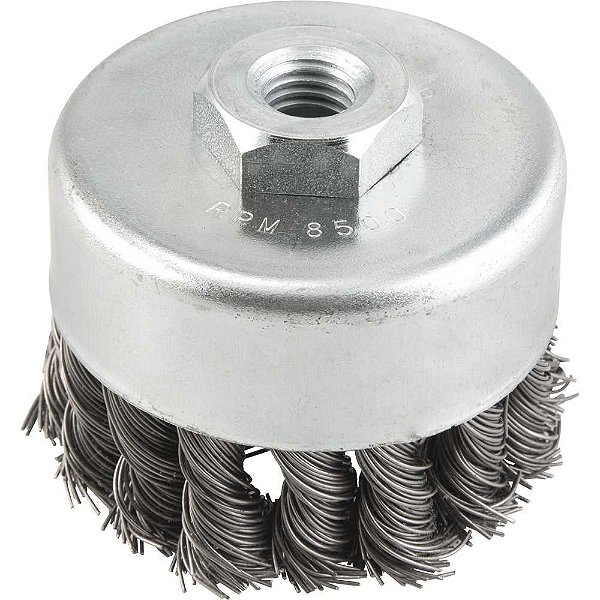 Escova copo em aço trançado 75mm M14 fio 0,6mm 8.500 rpm ABRASFER