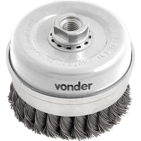 Escova tipo copo 4" torcida em aço carbono industrial VONDER