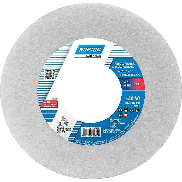 Rebolo copo reto 101,6mm x 50,8mm x 31,8mm grão 60 NORTON